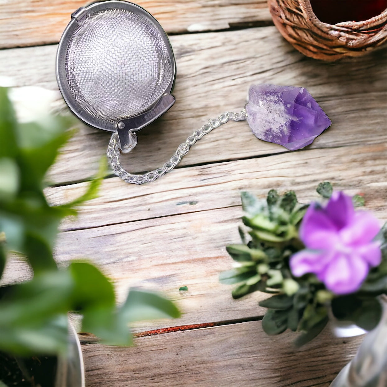 Tea Filter with Amethyst Crystal